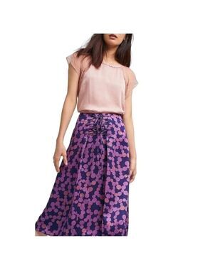 Anthropologie Zadie Lace-up Plum Print Midi  Skirt by Maeve